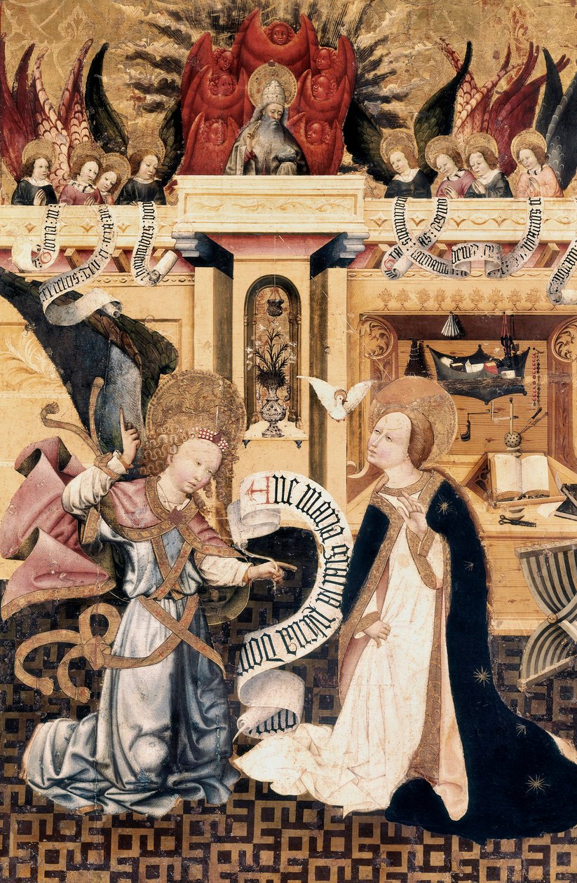 Anunciación y Dios Padre rodeado de ángeles, retablo de Jaume Ferrer