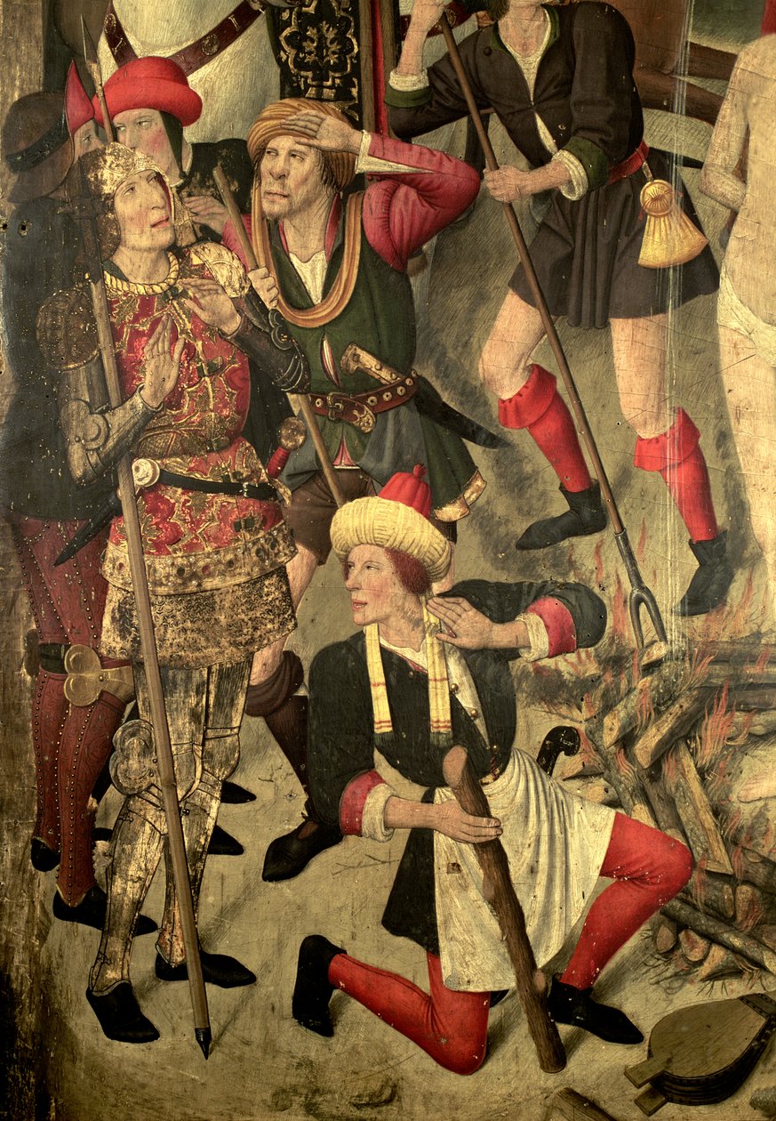 Retablo de San Vicente: Tormento de San Vicente en la parrilla, Daciano y verdugos, detalle de Jaume Huguet