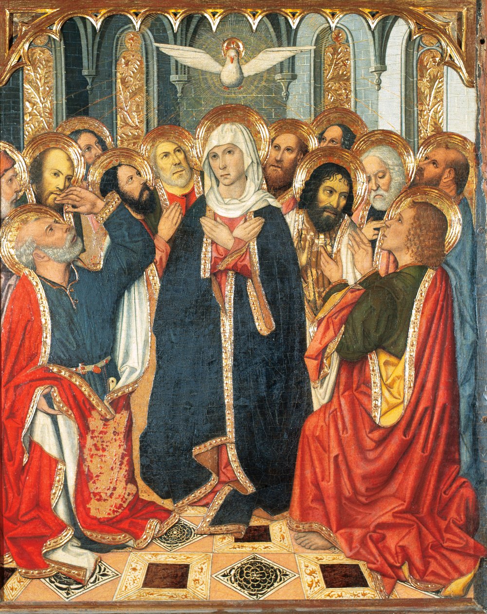 Mesa de Pentecostés. Del retablo del Condestable de Portugal (1464-1465). Pintura sobre madera. Por Jaume Huguet (1414-1492). Siglo XV de Jaume Huguet