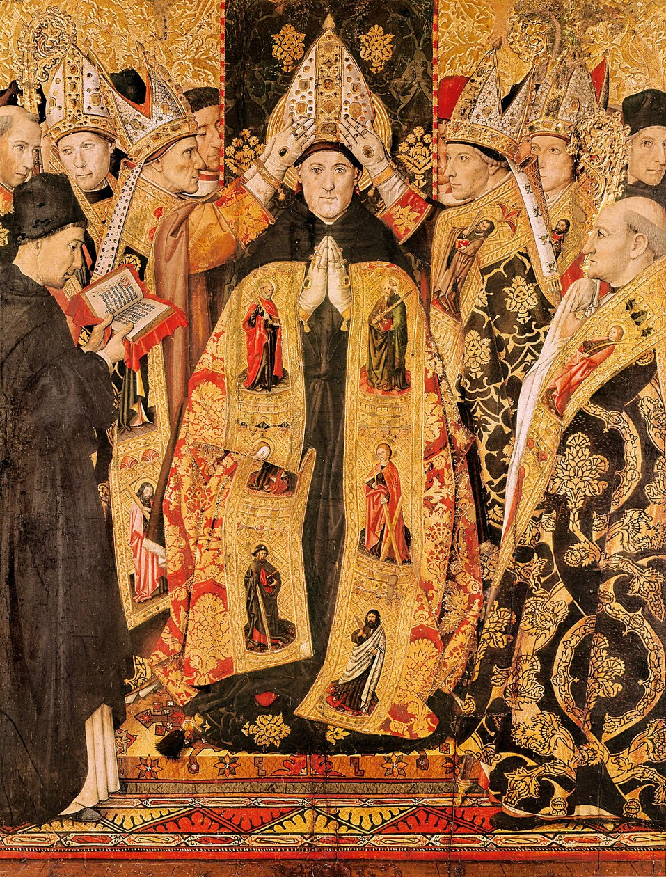 La consagración de San Agustín de Hipona. Retablo de San Agustín. Detrempe en madera por Jaume Huguet (1415-1492). 1466-1475. De la iglesia de San Agustín en Barcelona. de Jaume Huguet