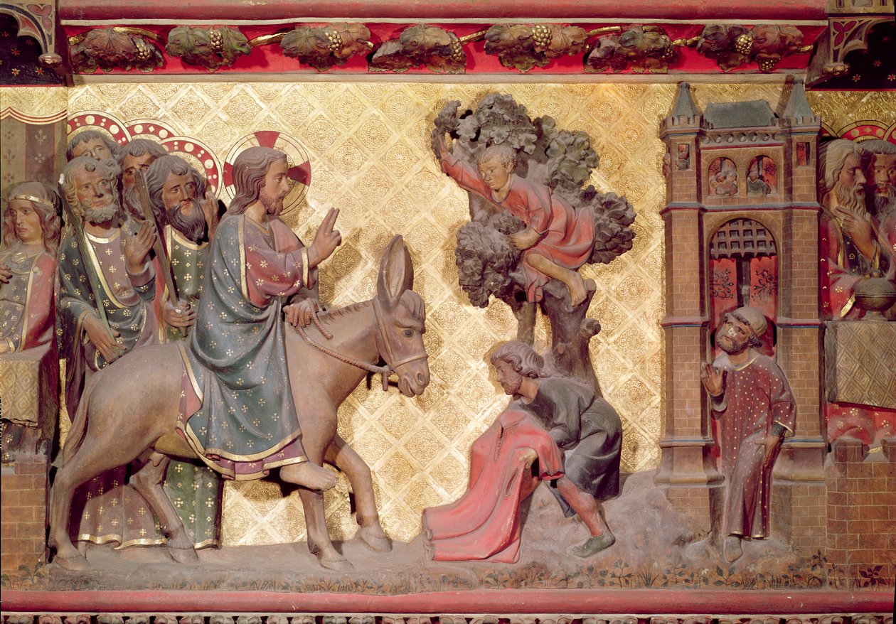 La entrada de Cristo en Jerusalén, 1340-51 piedra pintada (detalle) de Jean and Jean Le Boutellier Ravy