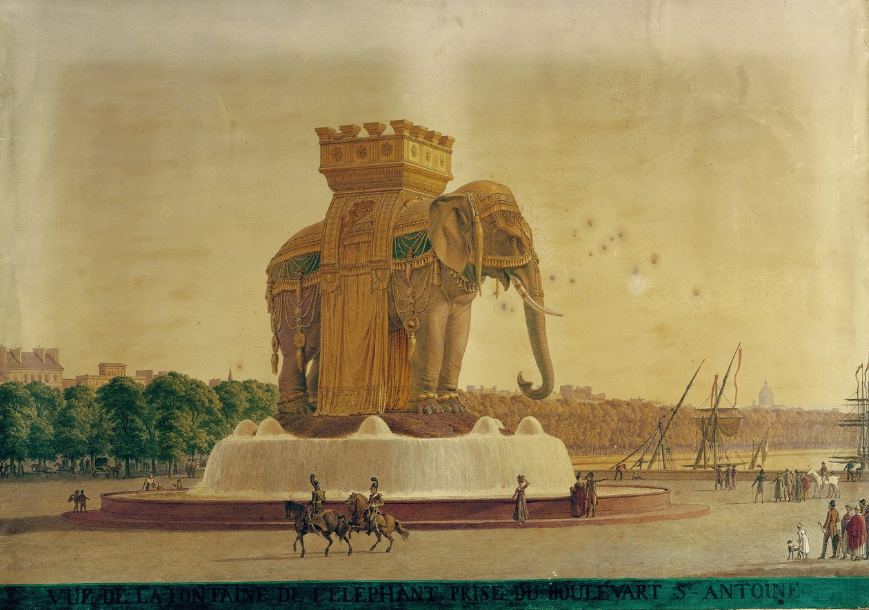 Vista de la Fuente del Elefante en la Plaza de la Bastilla, c.1805-1810 de Jean Antoine Alavoine