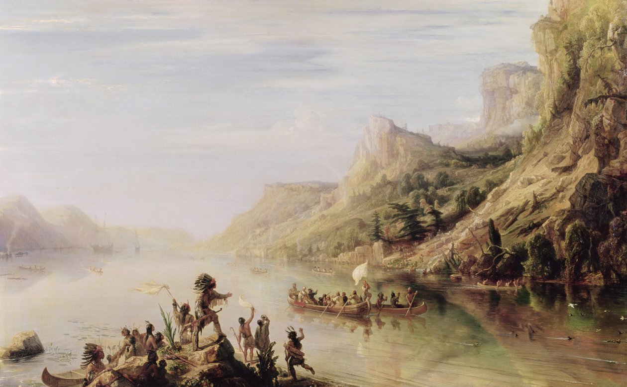 Jacques Cartier (1491-1557) Descubriendo el Río San Lorenzo en 1535, 1847 de Jean Antoine Theodore Gudin