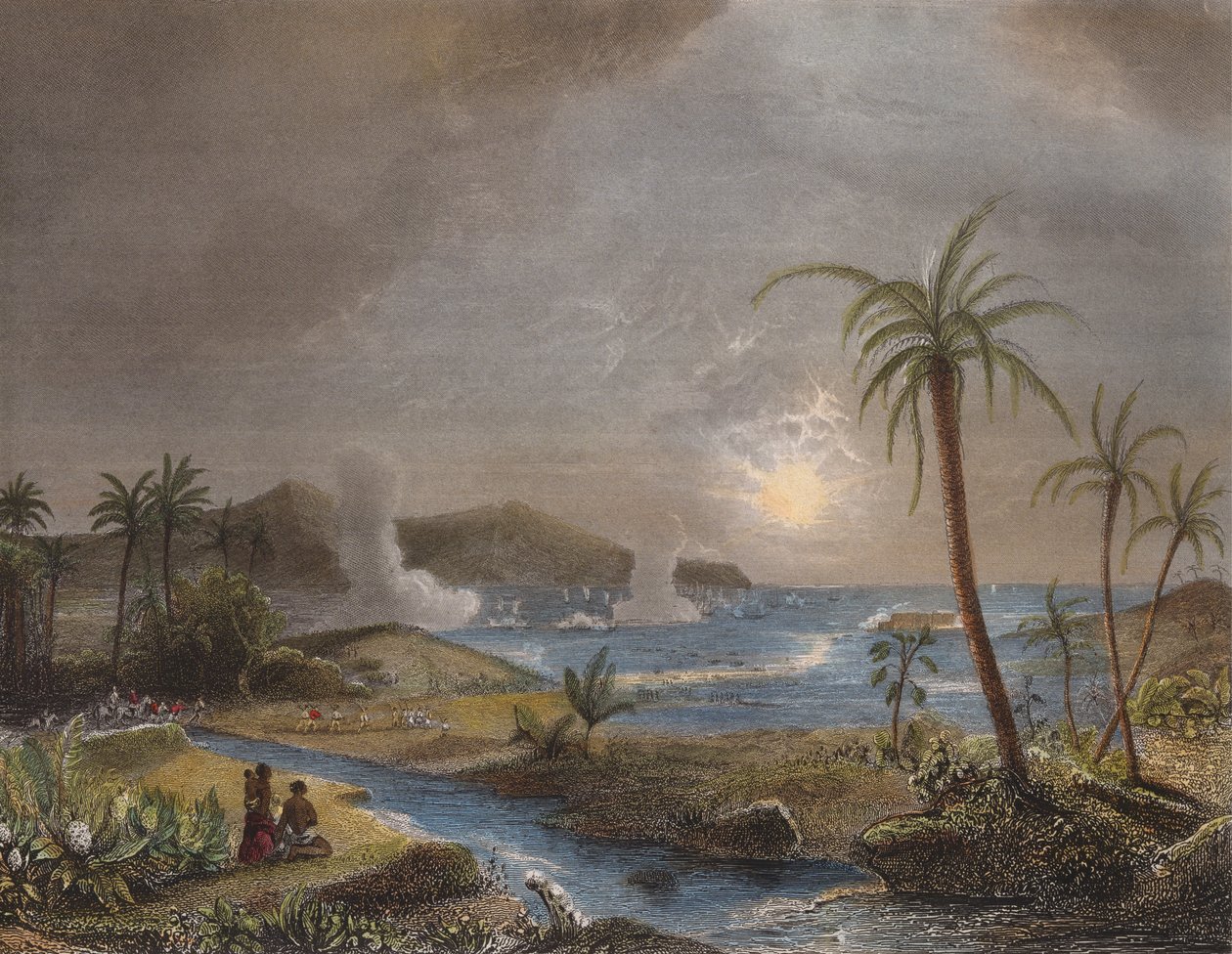 La batalla de Martinica en 1674, grabado por Chavane de Jean Antoine Theodore Gudin