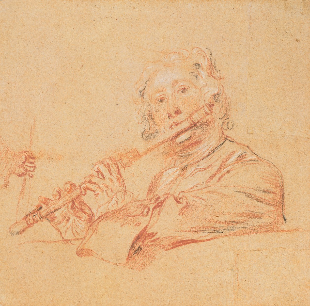 Hombre tocando una flauta, c.1710 de Jean Antoine Watteau
