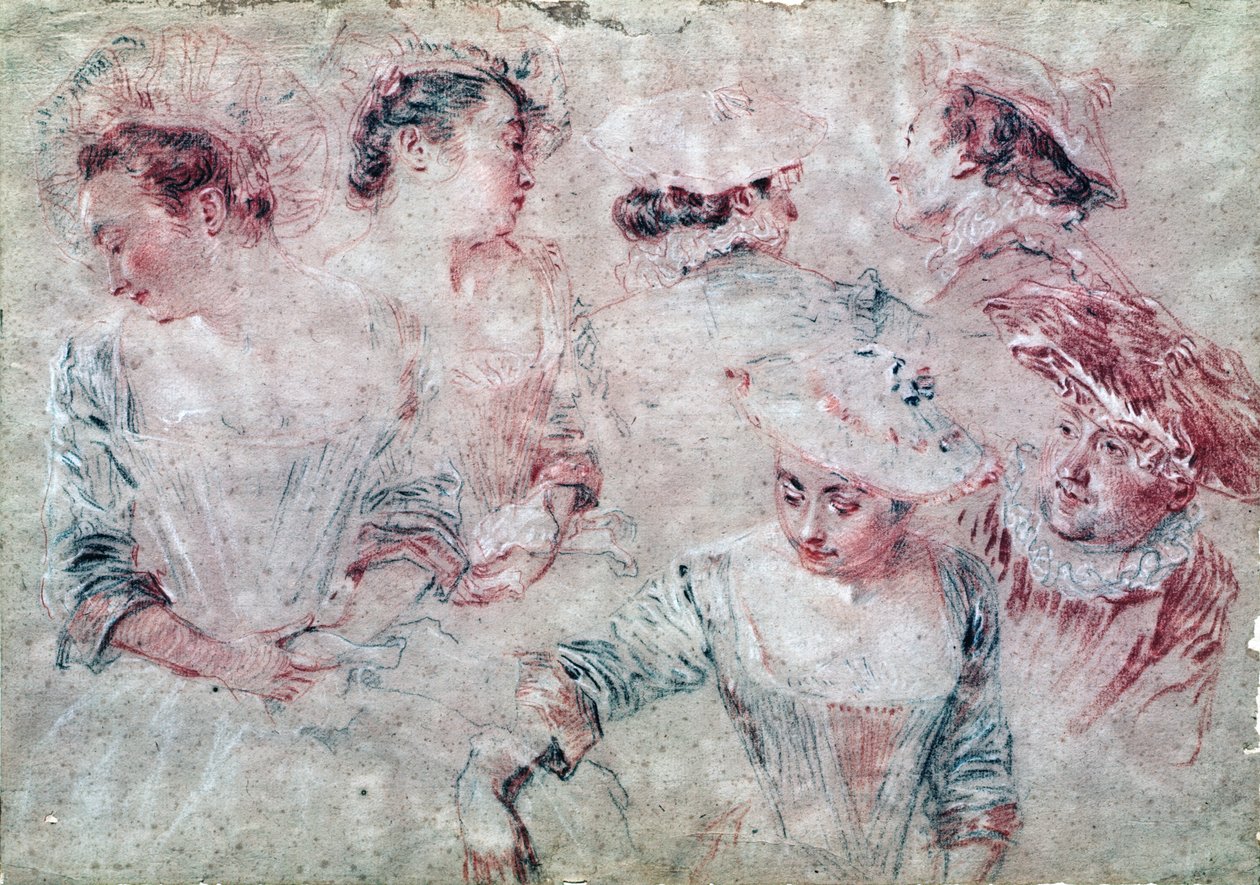 Seis estudios de Jean Antoine Watteau
