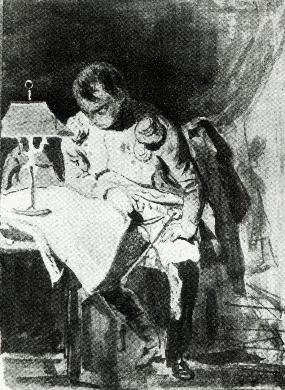 Napoleón estudiando sus mapas a la luz de la lámpara, c.1800 de Jean Auguste Dominique Ingres
