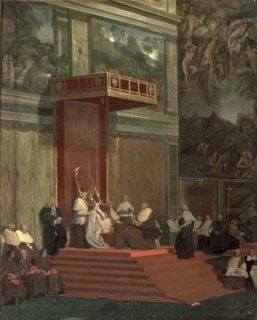 El Papa Pío VII (Luigi Barnaba Chiaramonti) (1742-1823) asistiendo a la capilla, 1820 de Jean Auguste Dominique Ingres