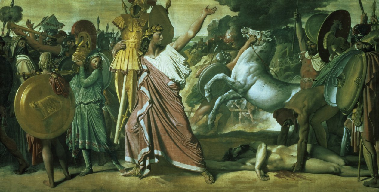 Rómulo, conquistador de Acron, llevando su botín al Templo de Júpiter, 1812 de Jean Auguste Dominique Ingres