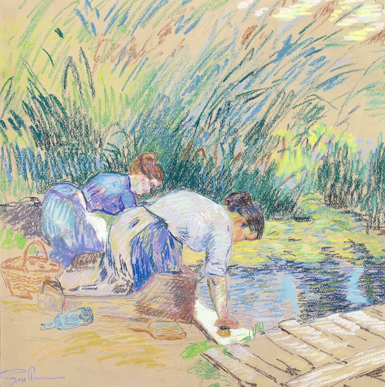 Dos lavanderas de Jean Baptiste Armand Guillaumin