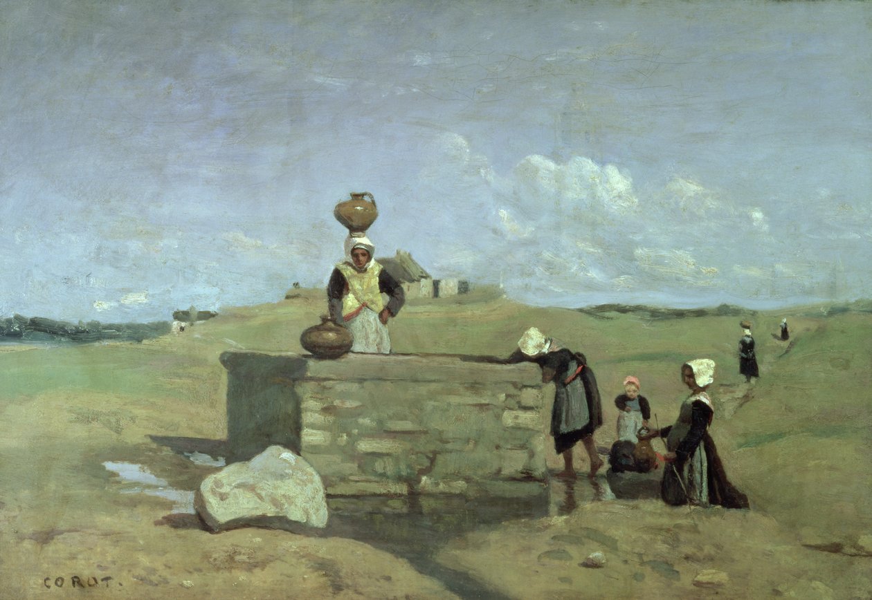 Mujeres bretonas en el pozo cerca de Batz, c.1842 de Jean Baptiste Camille Corot