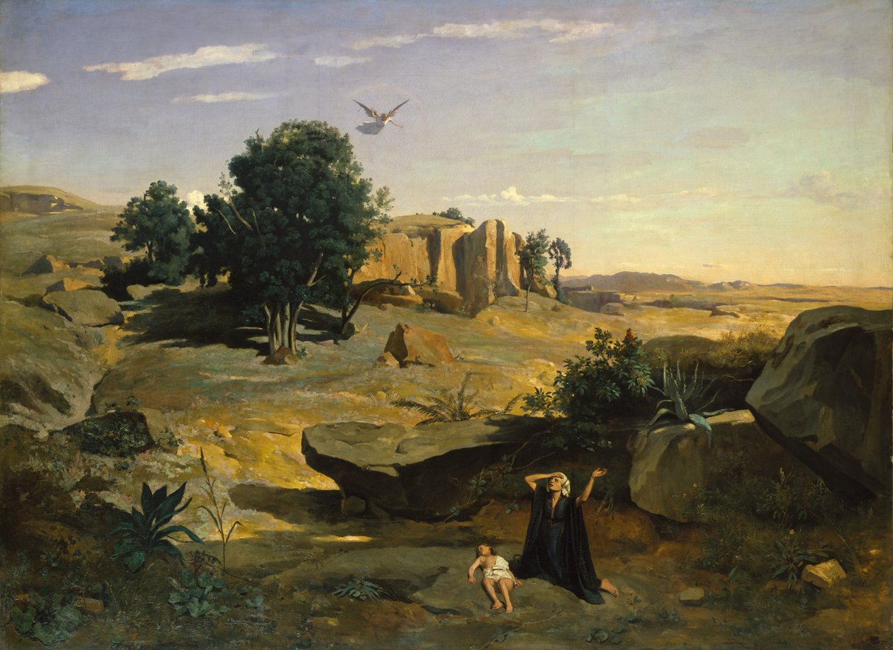 Agar en el desierto de Jean Baptiste Camille Corot