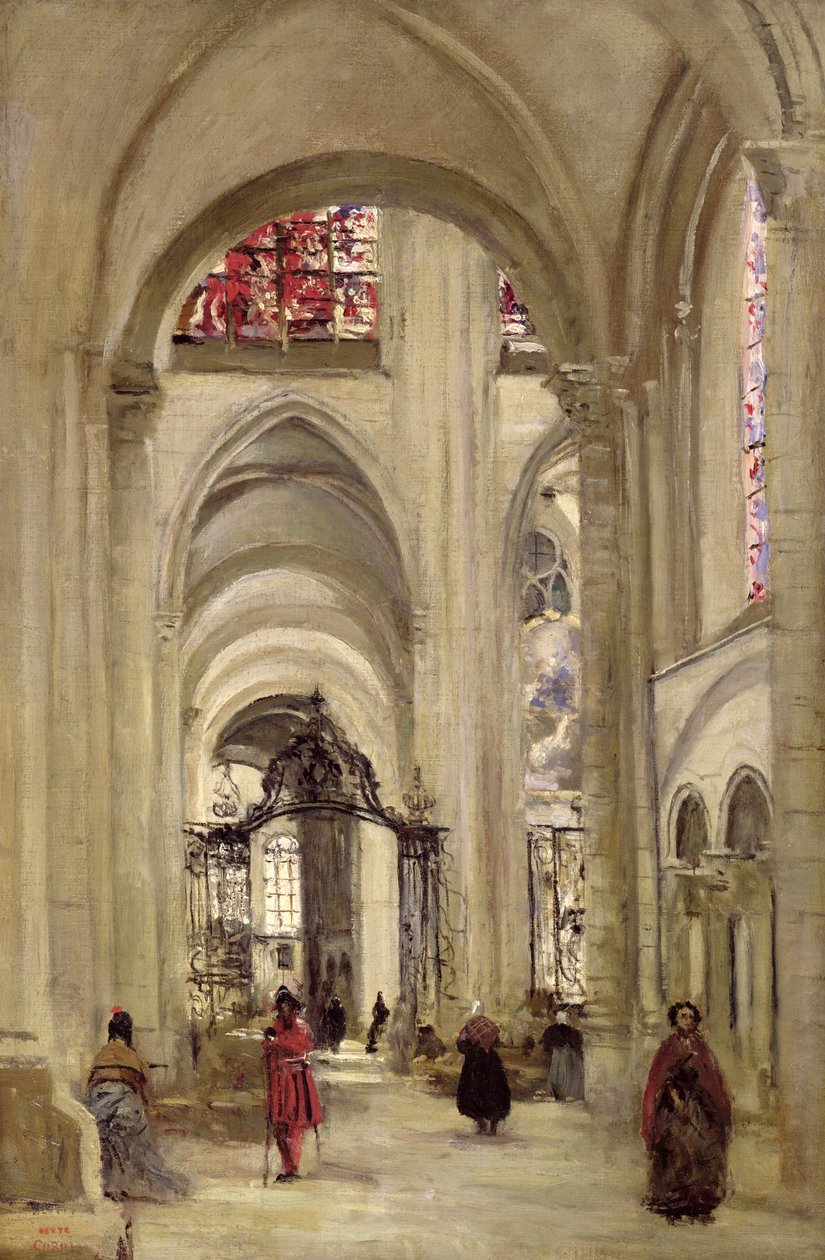 Interior de la Catedral de San Esteban, Sens, c.1874 de Jean Baptiste Camille Corot