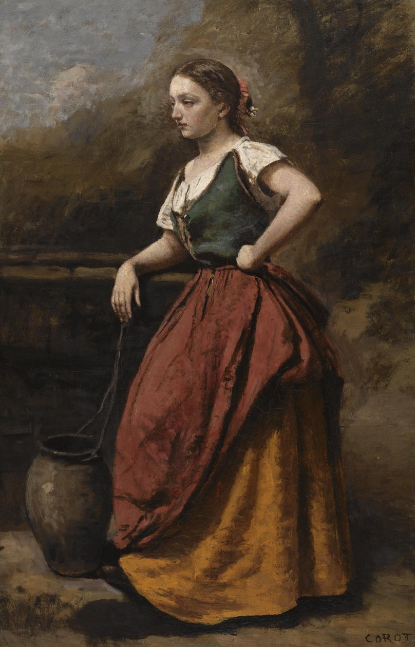 Joven mujer en la fuente de Jean Baptiste Camille Corot