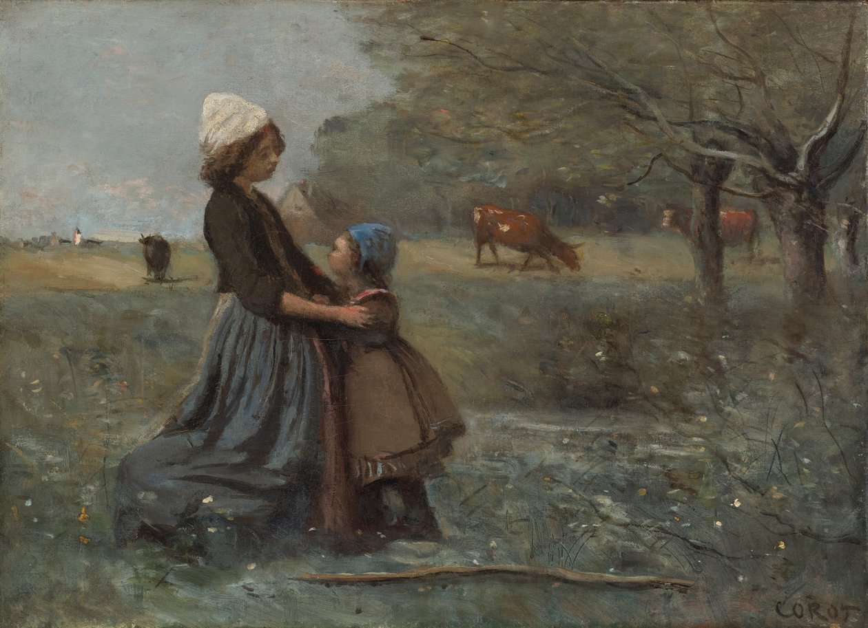 Las dos hermanas en la pradera de Jean Baptiste Camille Corot