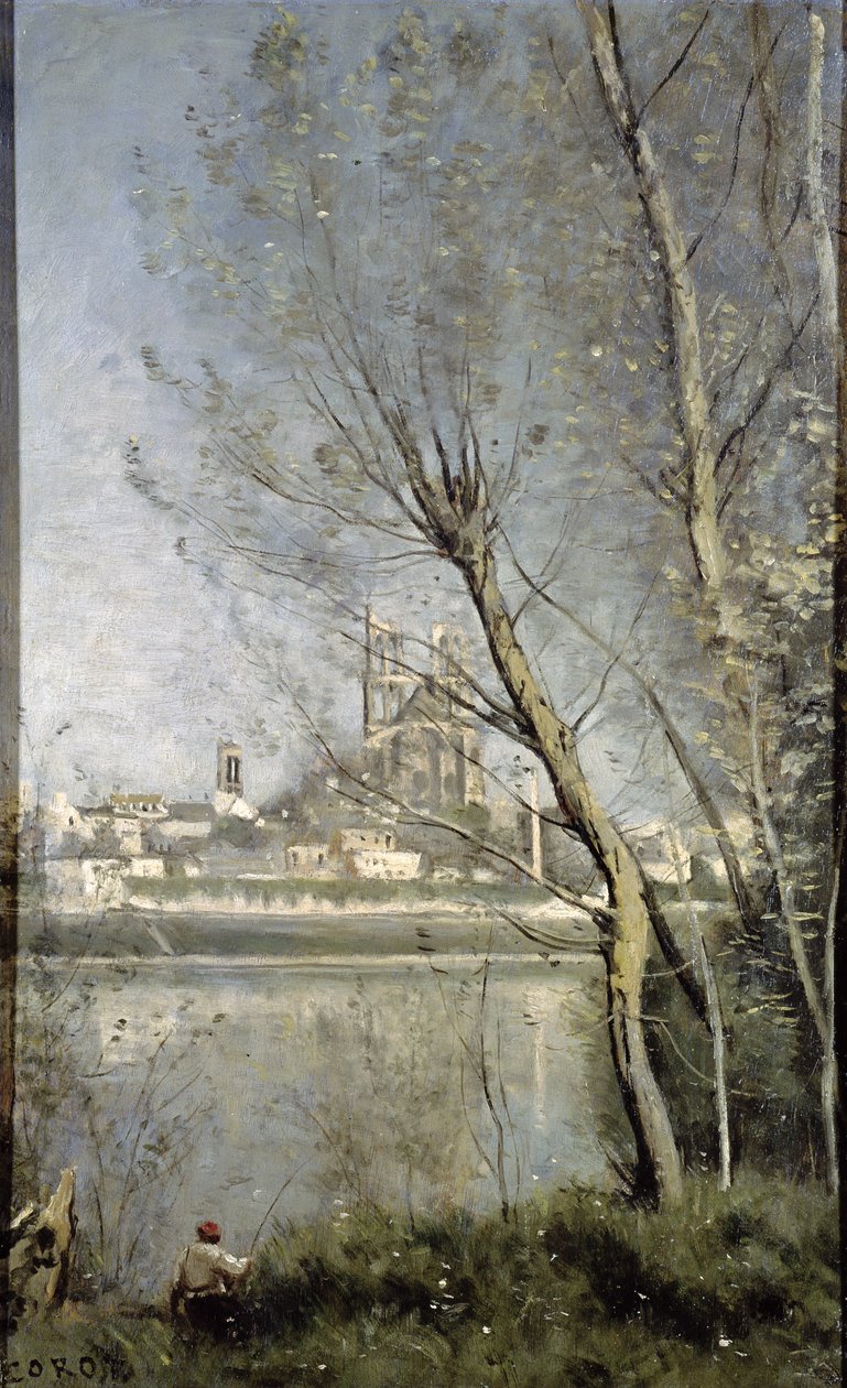 Mantes, Vista de la Catedral y la Ciudad a través de los Árboles, c.1865-70 de Jean Baptiste Camille Corot