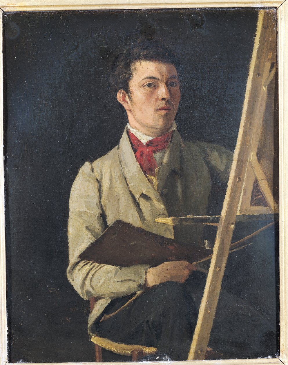 Autorretrato, sentado junto a un caballete, 1825 de Jean Baptiste Camille Corot