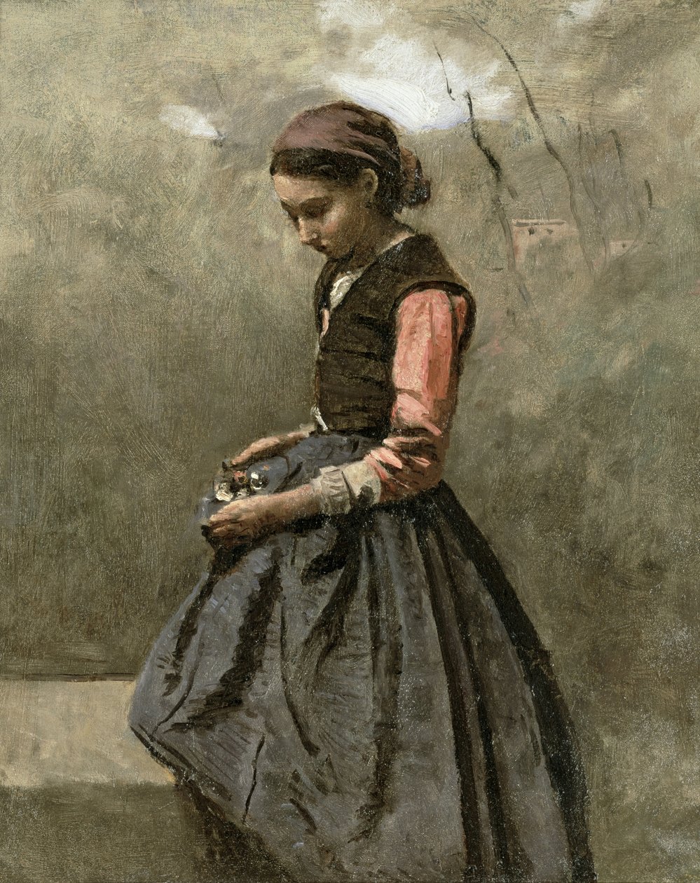 Una joven pensativa de Jean Baptiste Camille Corot