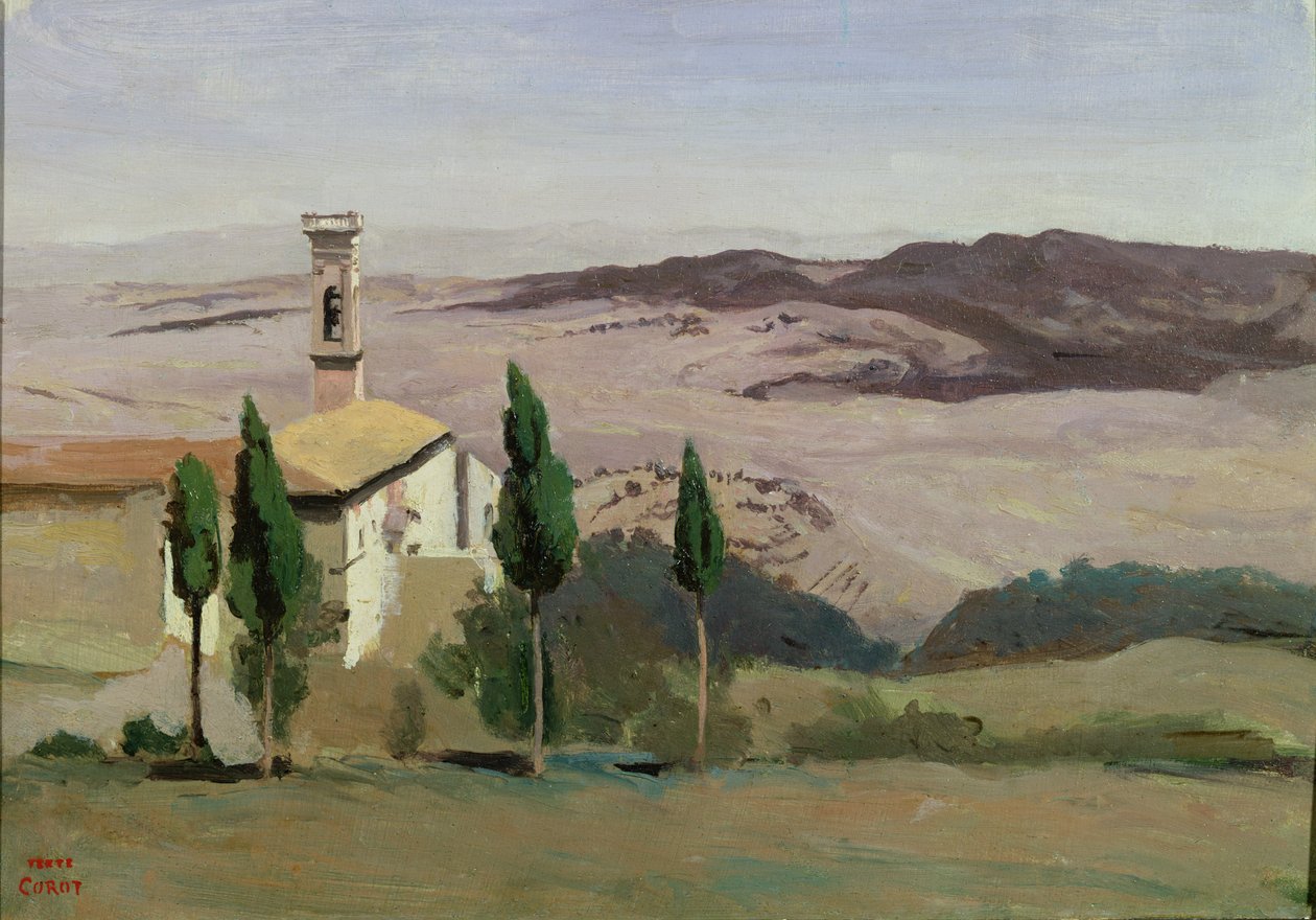 Volterra, Iglesia y Campanario, 1834 de Jean Baptiste Camille Corot