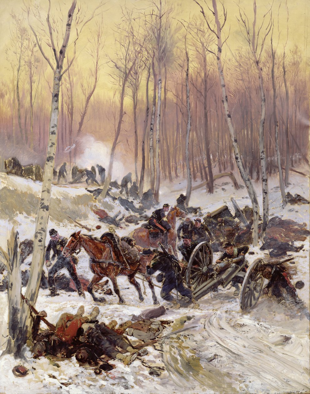 Combate de artillería en un bosque durante el sitio de París, 1870-71 de Jean Baptiste Edouard Detaille