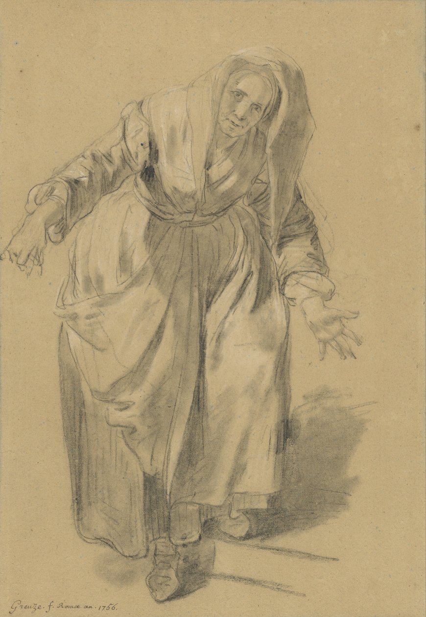 Anciana con los brazos extendidos (Estudio para El gesto napolitano) de Jean Baptiste Greuze