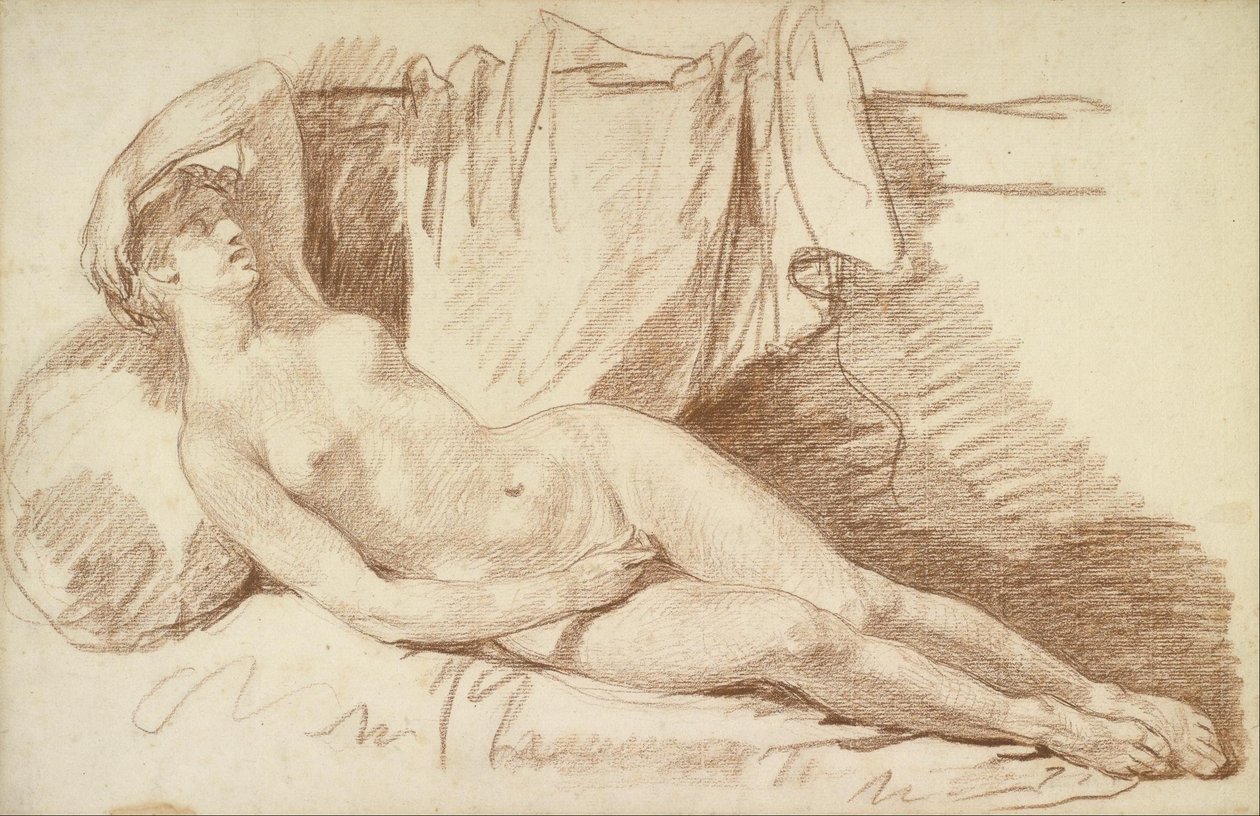 Estudio de desnudo femenino reclinado de Jean Baptiste Greuze