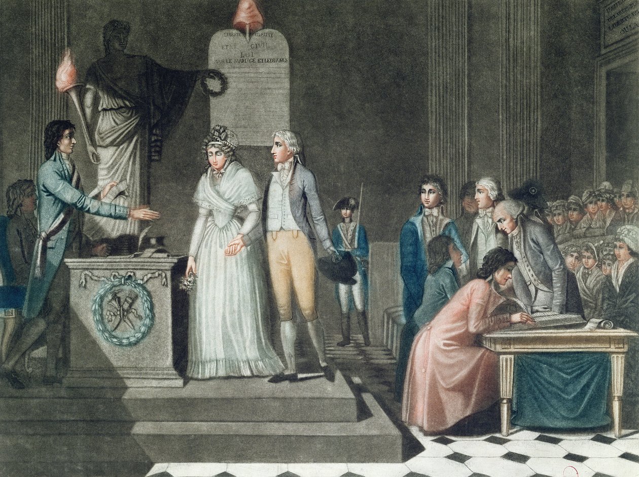 El matrimonio republicano, grabado por Le Grand de Jean Baptiste Mallet
