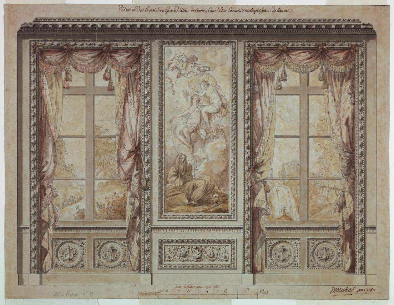 Diseño para una pared de ventana con panel de tapiz de Jean Baptiste Marechal