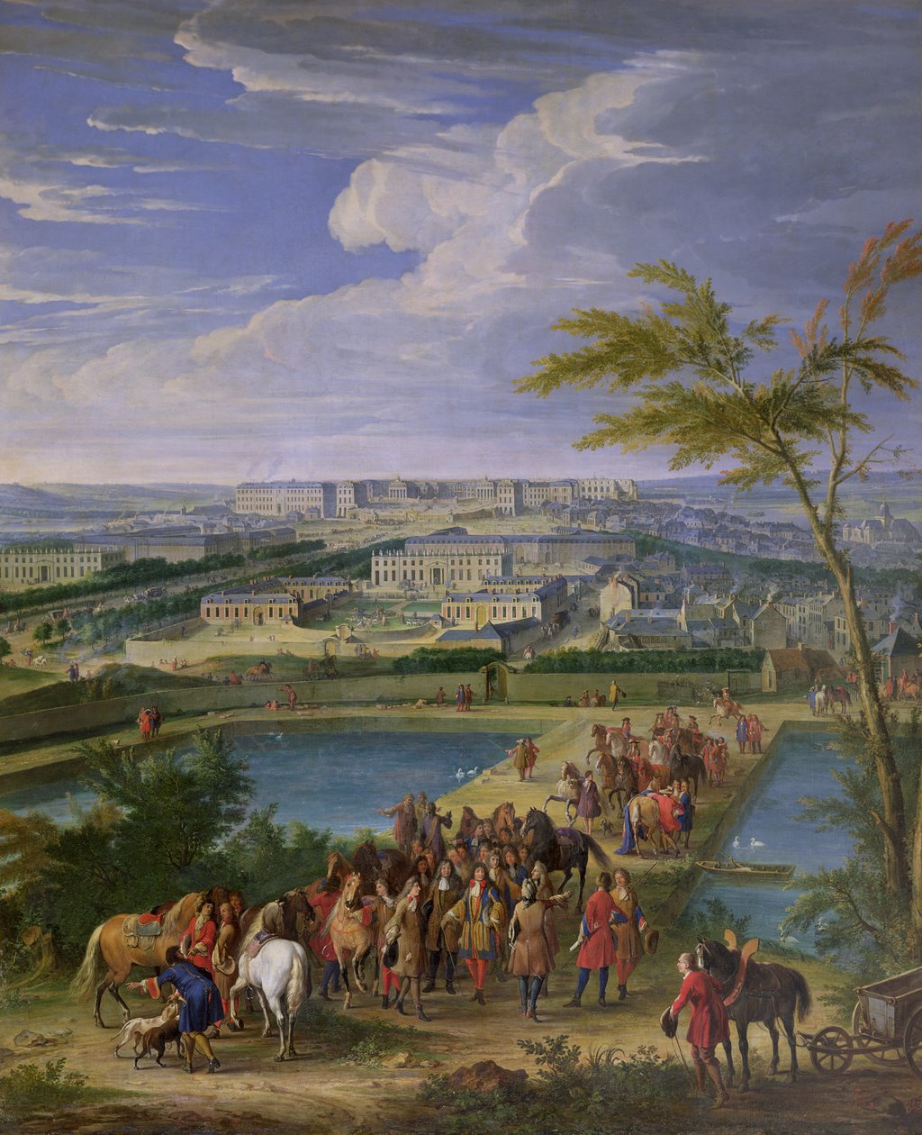 La ciudad y el castillo de Versalles desde la Butte de Montboron, donde Luis XIV (1638-1715) con Louvois, Mansart y Le Notre vieron llegar el agua de la máquina de Marly a los depósitos, 1688 de Jean Baptiste Martin
