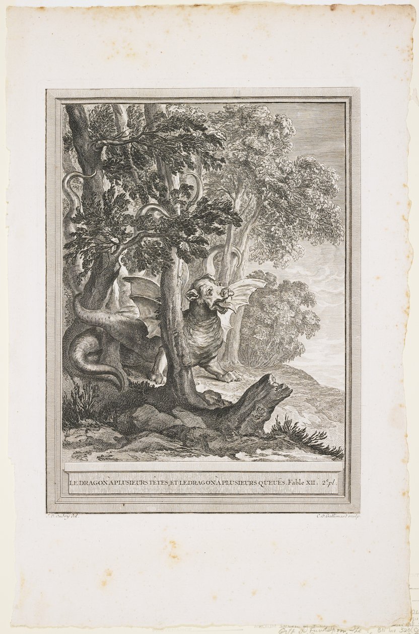 El dragón de muchas colas, Fábula XII, c. 1753-1755 de Jean Baptiste Oudry