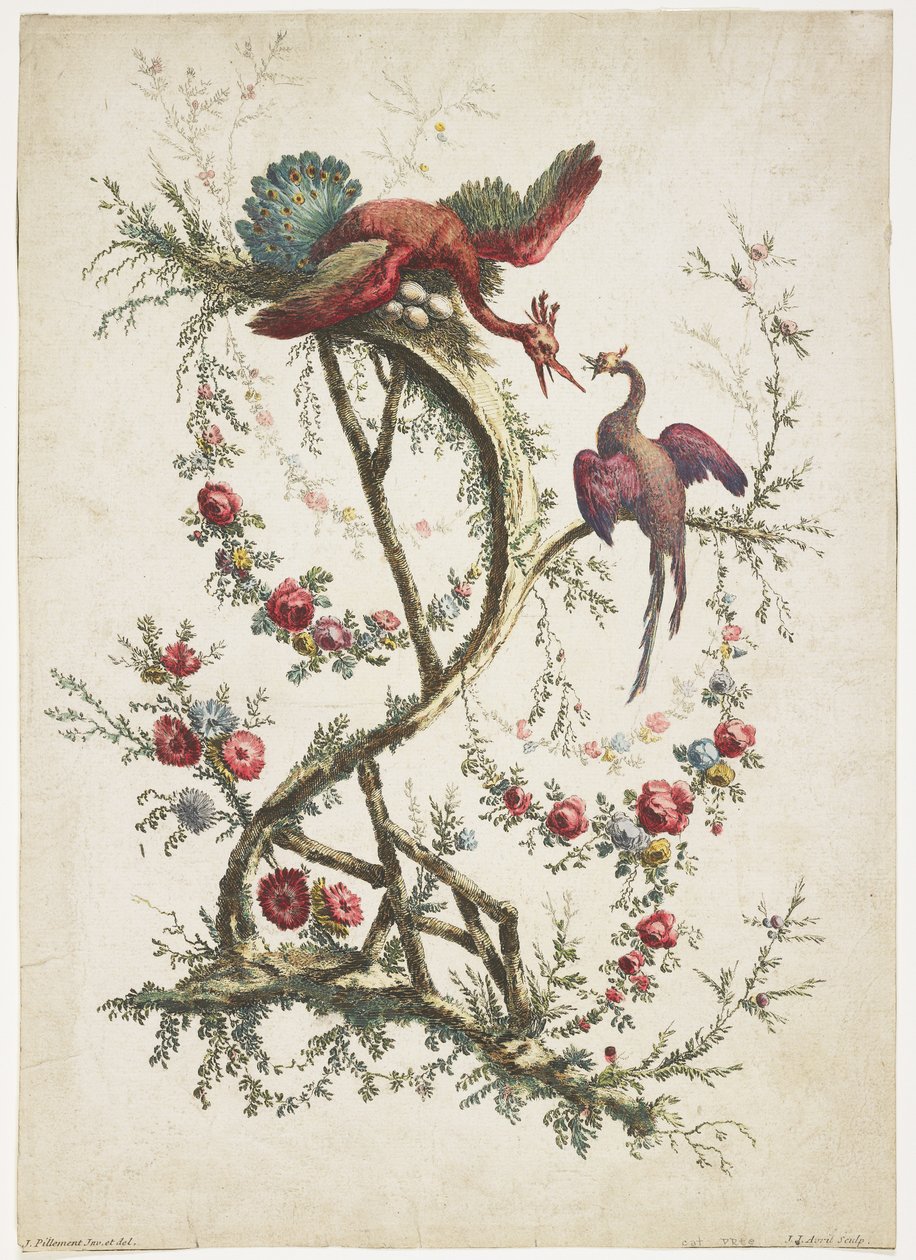 Ornamento. Chinoiserie. Flores y pájaros., 1770 de Jean Baptiste Pillement