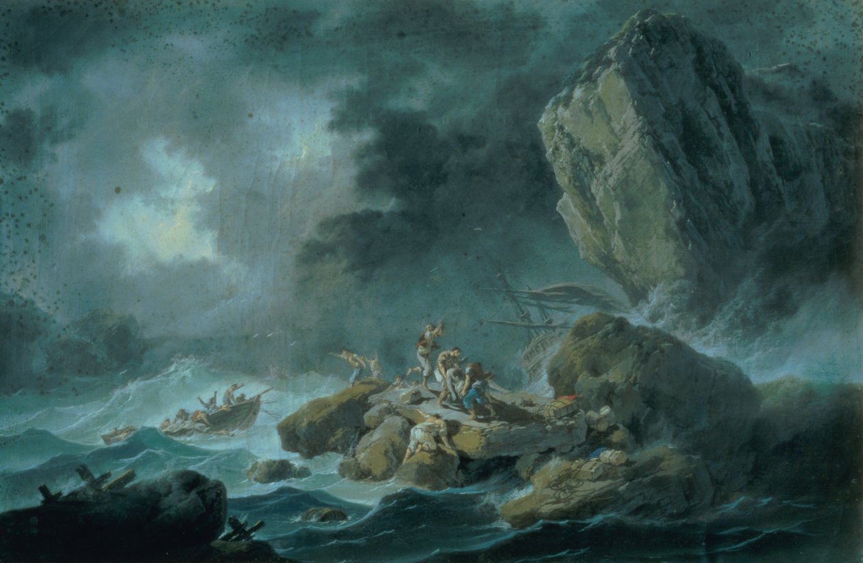 Marina en una tormenta de Jean Baptiste Pillement
