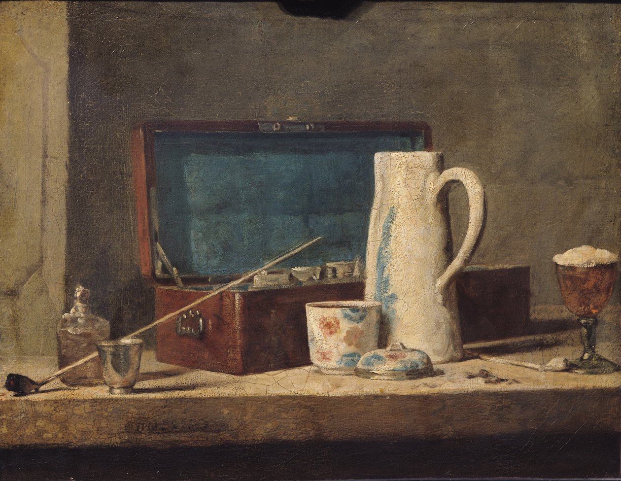 Bodegón de pipas y un vaso de bebida de Jean Baptiste Simeon Chardin