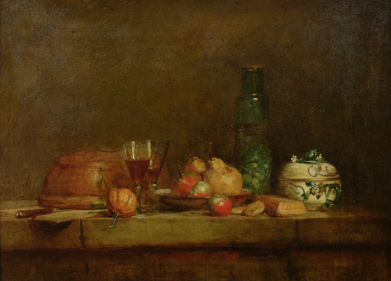 Naturaleza muerta con una botella de aceitunas, 1760 de Jean Baptiste Simeon Chardin