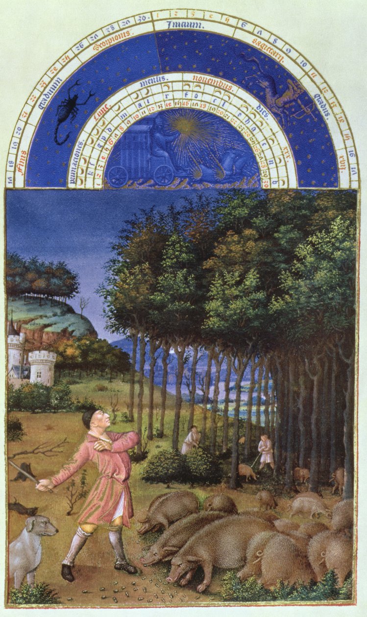 Facsímil de noviembre: alimentando a los cerdos con bellotas por Jean Colombe de Jean Colombe