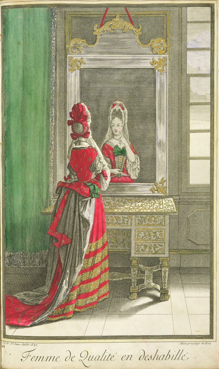 Dama Mirándose en el Espejo, publicado c.1688-90 de Jean Dieu de Saint Jean