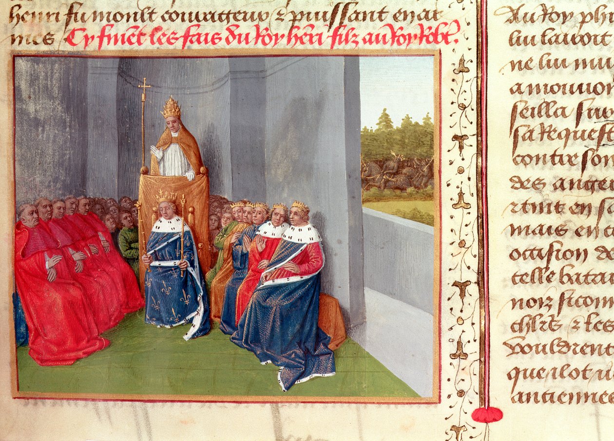 Ms Fr 6465 Fol.174 Urbano II (c.1035-99) predicando la Cruzada en Clermont en presencia del Rey Felipe I (1053-1108) de Francia en 1095, de 