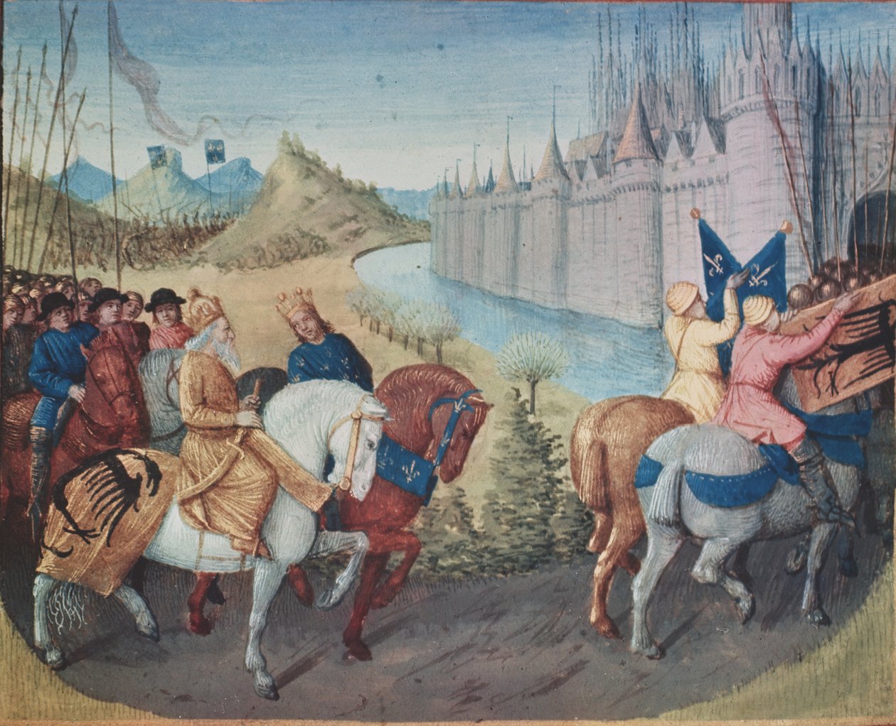 Entrada de Luis VII, Rey de Francia, y Conrado III, Rey de Alemania, en Constantinopla durante las Cruzadas, 1147-49 de Jean Fouquet