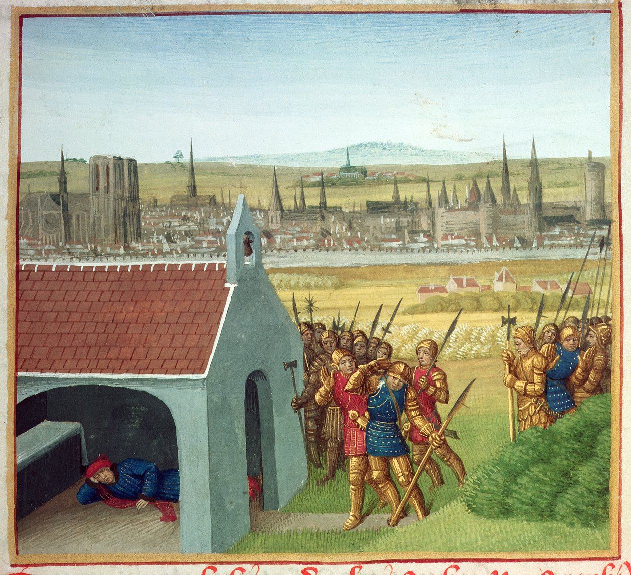 Ms Fr 6465 fol.57 El rey Clotario II (584-629) no puede traer de vuelta a su hijo Dagoberto I (605-39) a París, de 