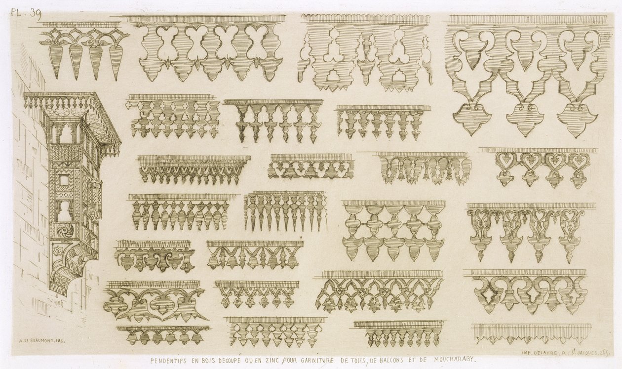 Diseños islámicos para cornisa, balcón y decoración de mashrabiyah, de 