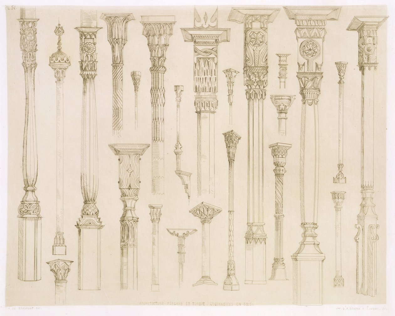 Diseños de columnas de madera persas y turcas, de 