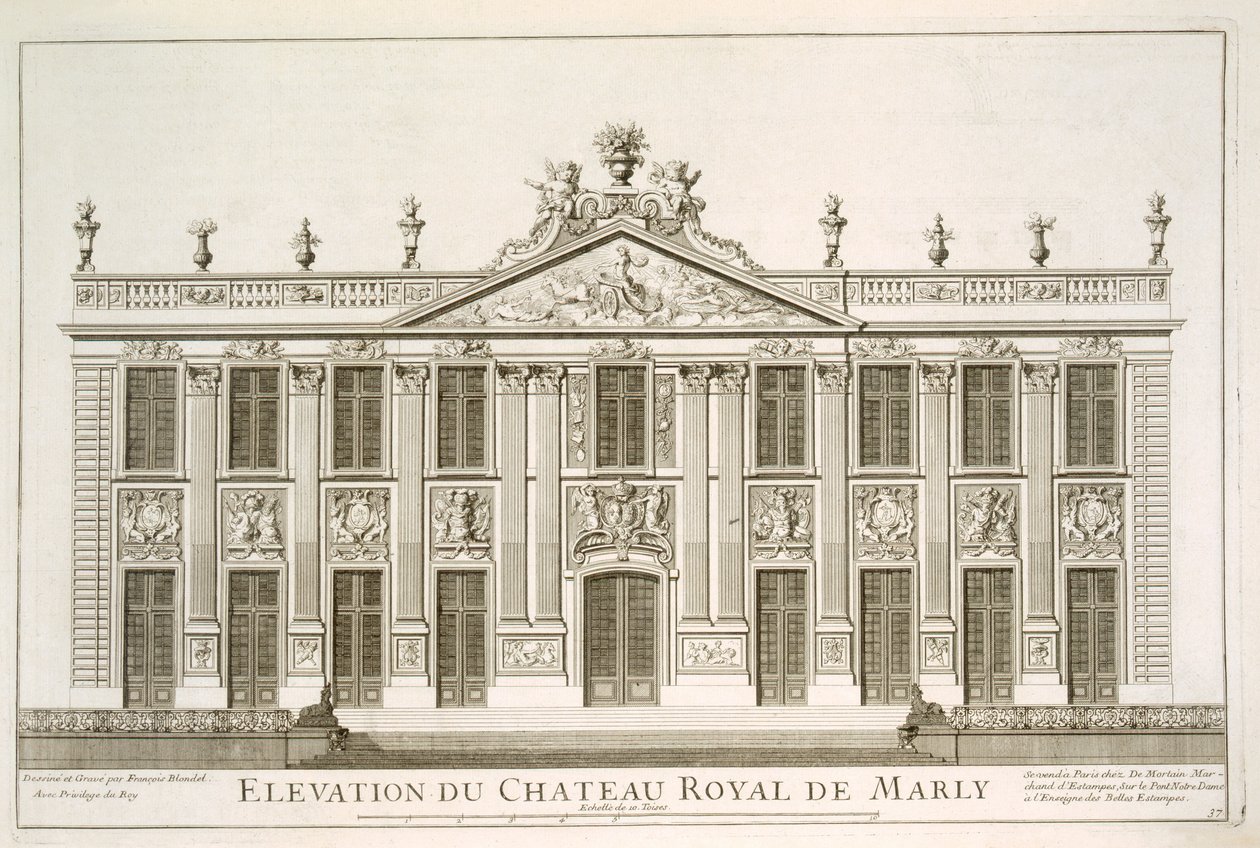Elevación del Château Real en Marly, c.1720s de Jean Francois Blondel