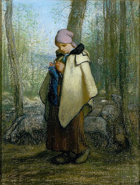 La pastora tejiendo de Jean Francois Millet