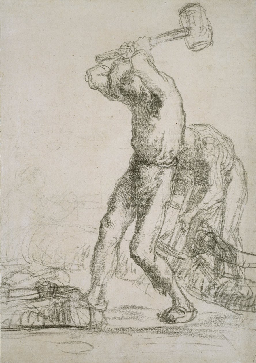 Dos campesinos aserrando y partiendo madera de Jean Francois Millet