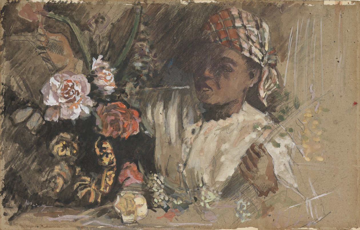 Mujer negra con peonías, c.1870 de Jean Frederic Bazille