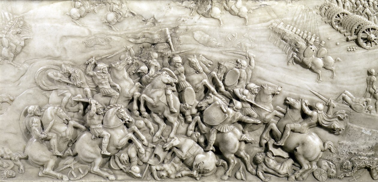 La batalla de Agnadello, 14 de mayo de 1509, detalle de la tumba de Luis XII (1462-1515) y Ana de Bretaña (1496-1533), 1515 de Jean I Juste