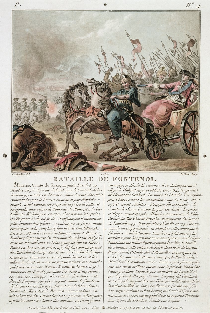 Batalla de Fontenoy, 1745, grabado por Louis Le Coeur (fl.1780-1800), 1787 de Jean Jacques Francois Le Barbier