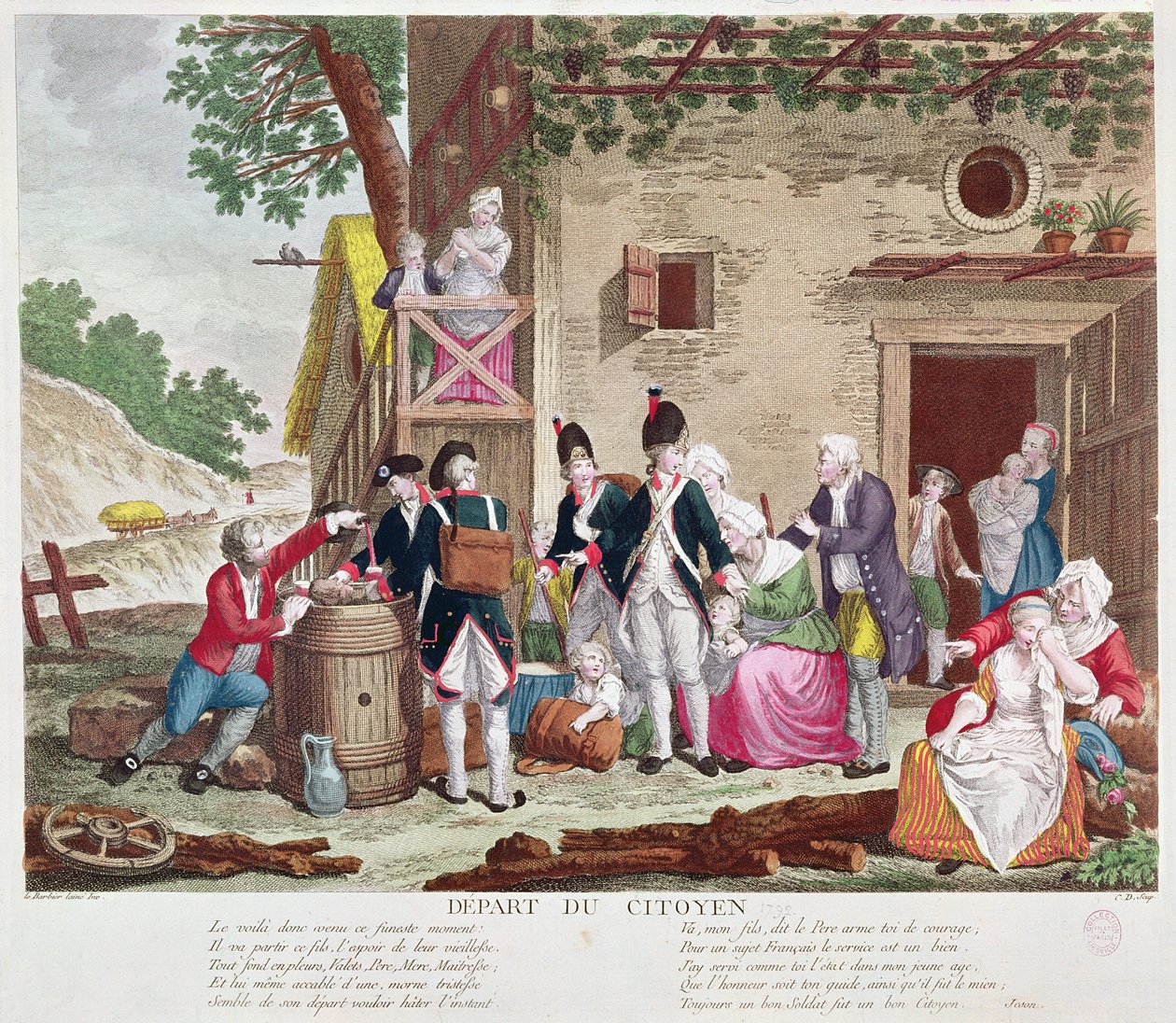 La Partida del Ciudadano, 1792 (grabado en color) de Jean Jacques Francois Le Barbier