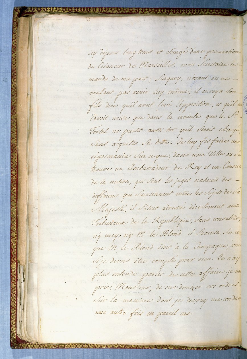 2ª página de una carta escrita por Jean-Jacques Rousseau mientras era secretario del Embajador Francés en Venecia de Jean Jacques Rousseau