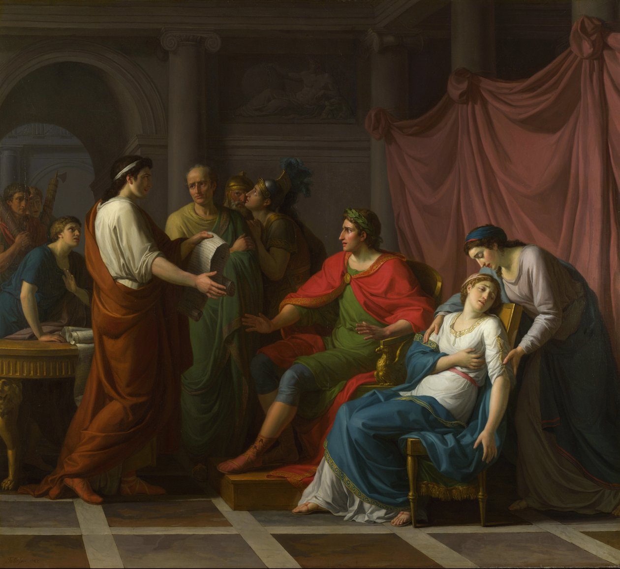Virgilio leyendo la Eneida a Augusto y Octavia de Jean Joseph Taillasson